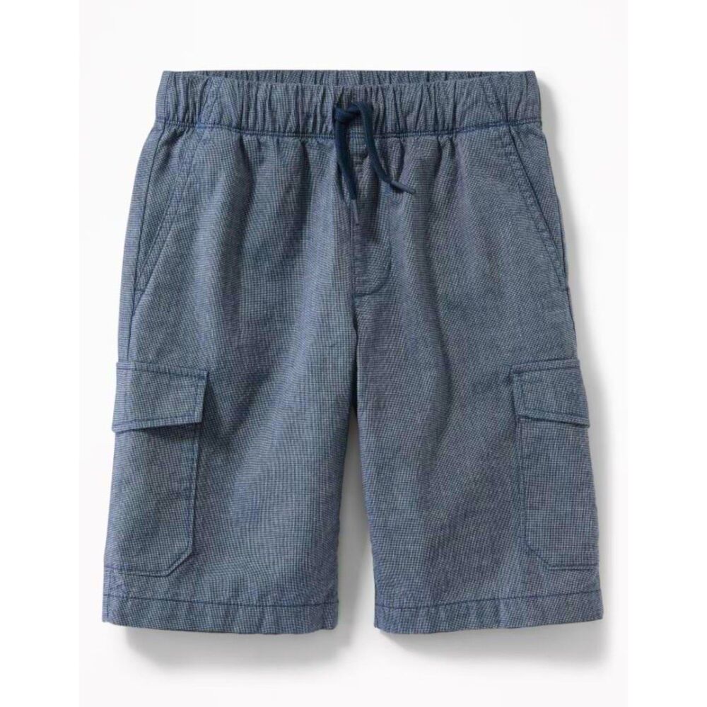 Old Navy boys shorts 8 M built in flex blue madras chambray cargo pull on dressy